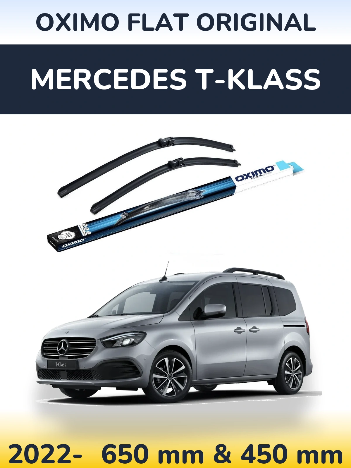 Sada předních stěračů Oximo Flat Original 650 a 450 mm pro Mercedes T-Klass 2022-2026