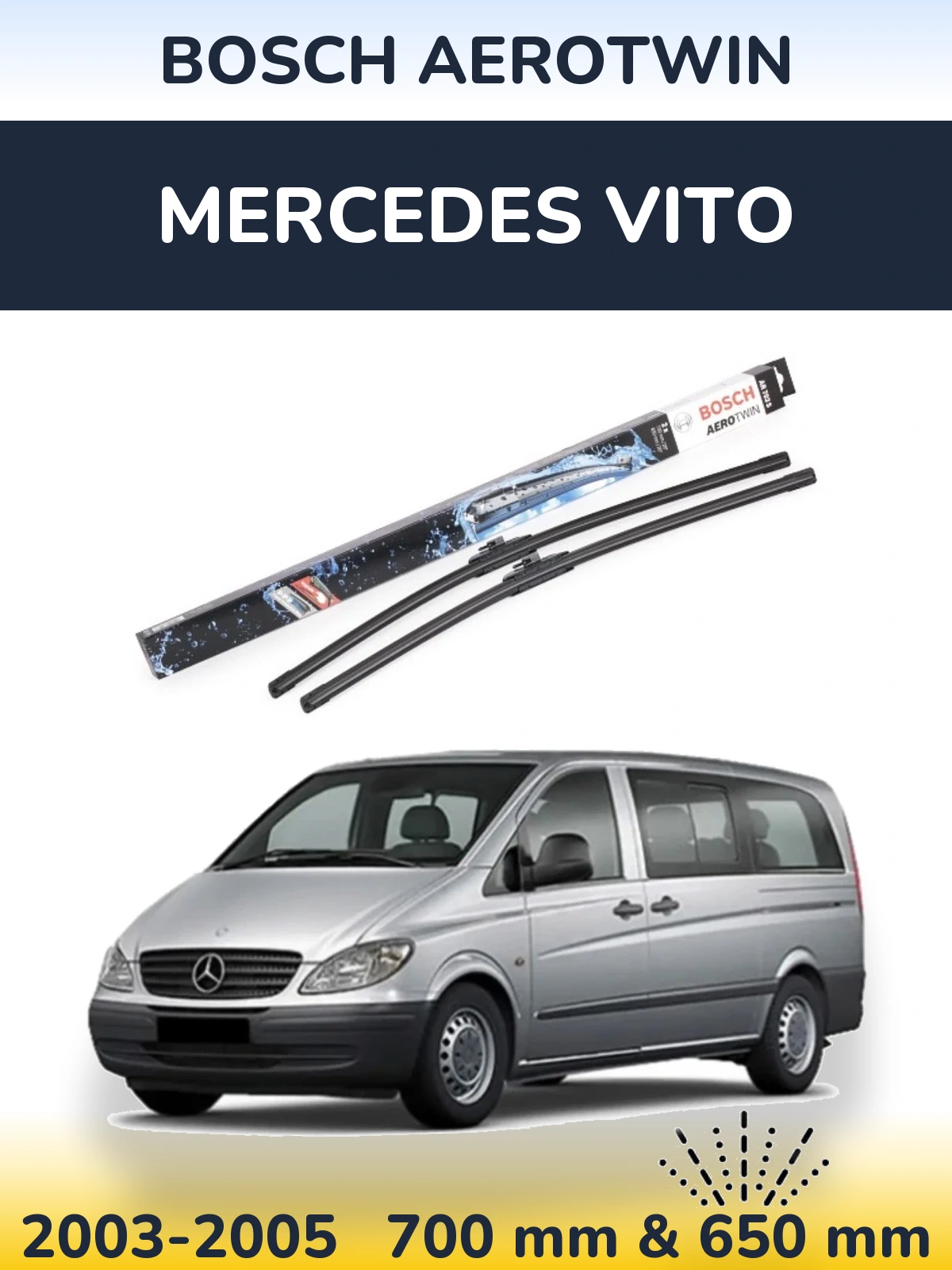 Sada předních stěračů BOSCH AeroTwin 700 a 650 mm pro Mercedes Vito 2003-2005