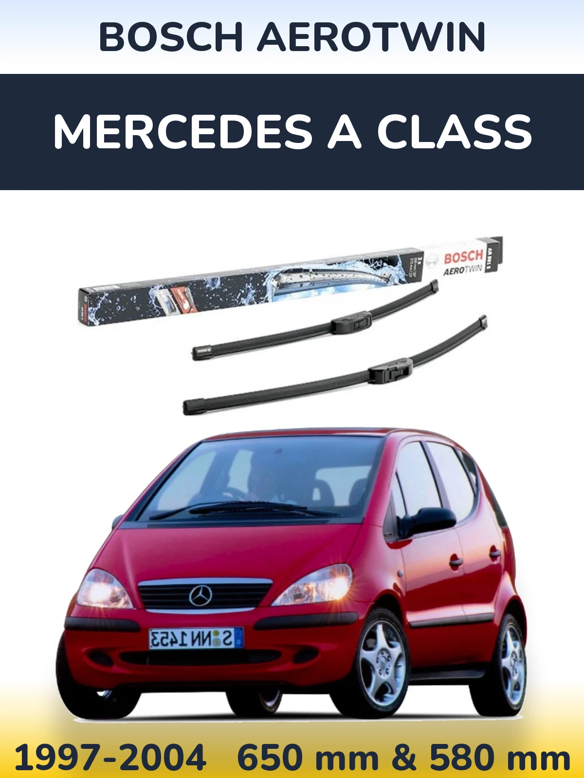 Sada předních stěračů BOSCH AeroTwin 650 a 580 mm pro Mercedes A Class 1997-2004