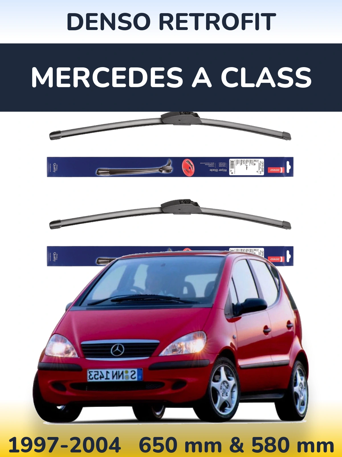 Sada předních stěračů Denso Retrofit 650 a 580 mm pro Mercedes A Class 1997-2004