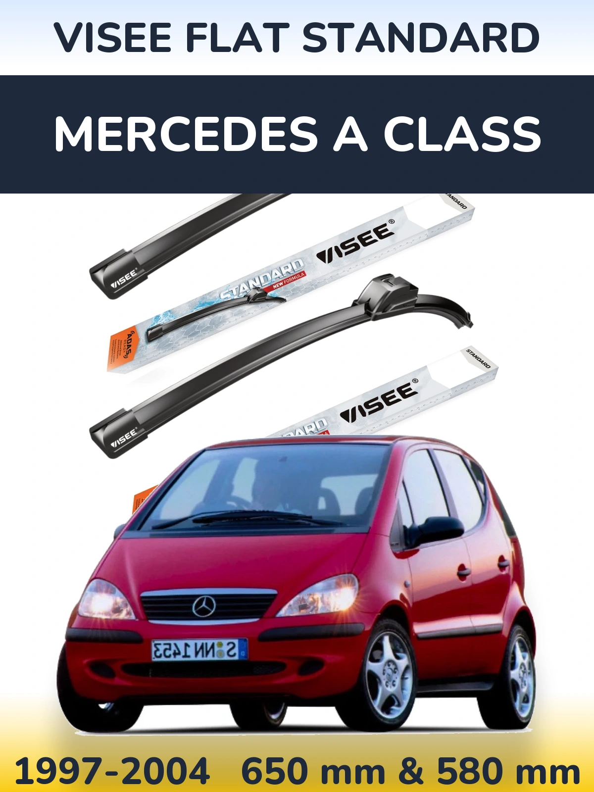 Sada předních stěračů VISEE FLAT STANDARD 650 a 580 mm pro Mercedes A Class 1997-2004
