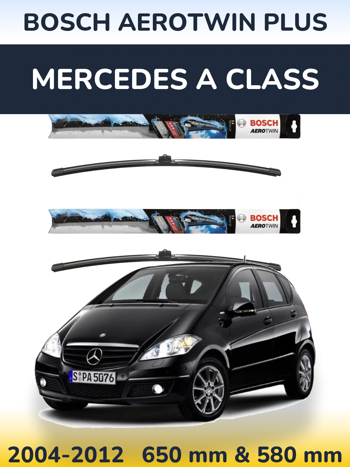 Sada předních stěračů BOSCH AeroTwin Plus 650 a 580 mm pro Mercedes A Class 2004-2012