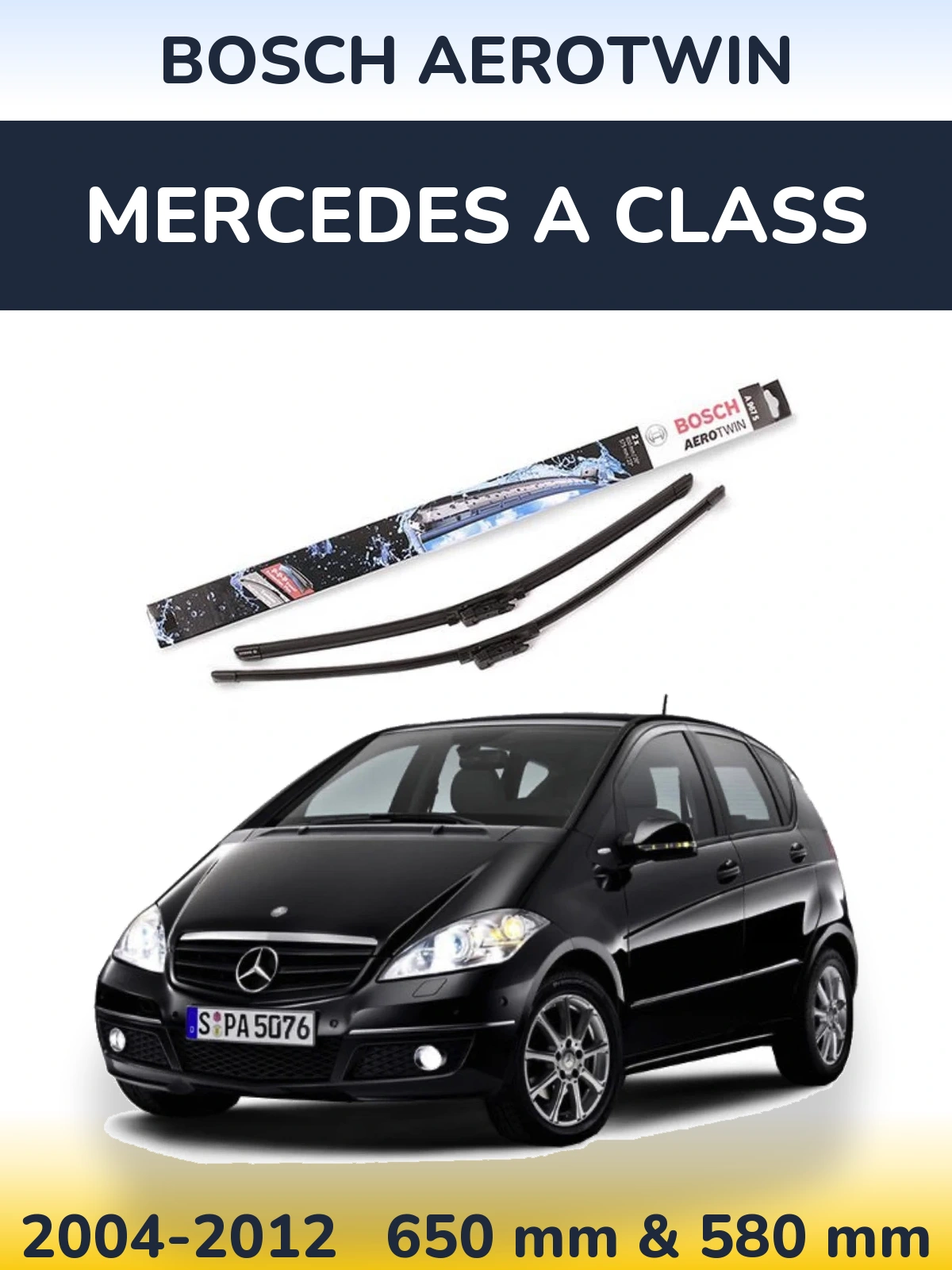 Sada předních stěračů BOSCH AeroTwin 650 a 580 mm pro Mercedes A Class 2004-2012