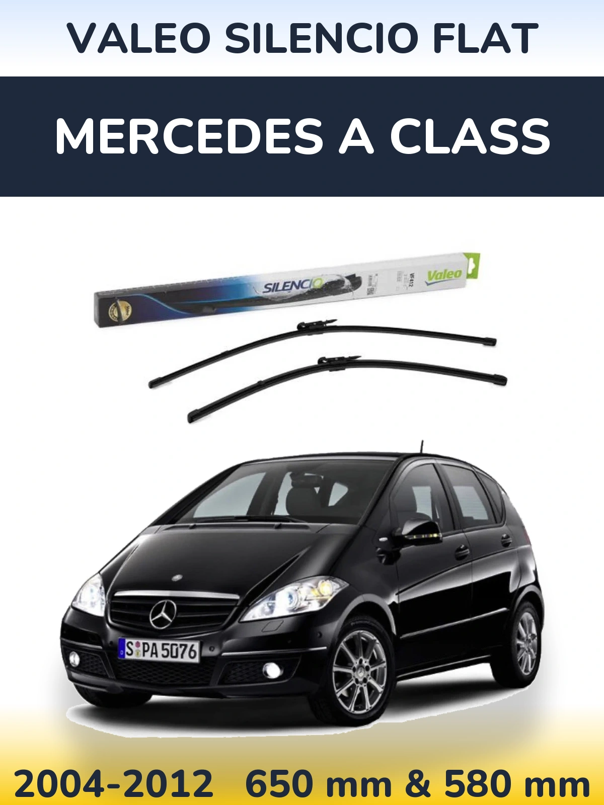 Sada předních stěračů Valeo Silencio Flat 650 a 580 mm pro Mercedes A Class 2004-2012