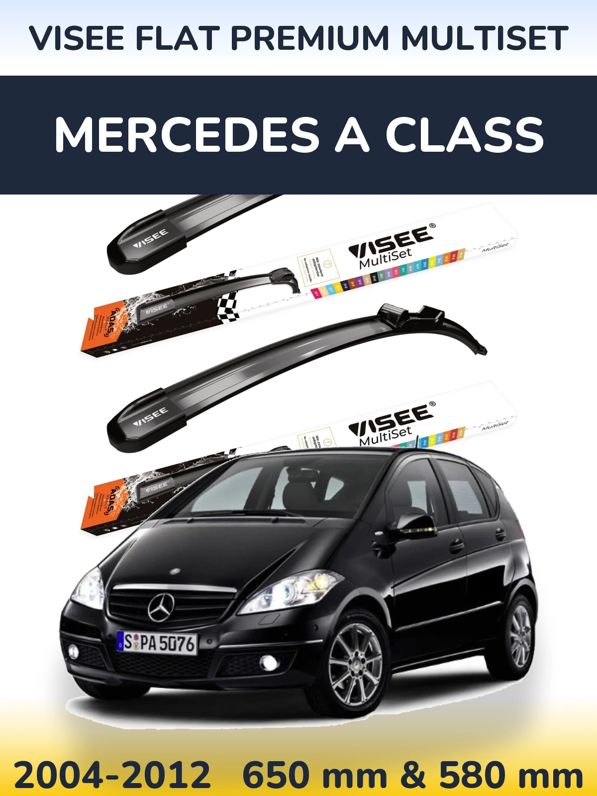 Sada předních stěračů VISEE FLAT PREMIUM MultiSet 650 a 580 mm pro Mercedes A Class 2004-2012