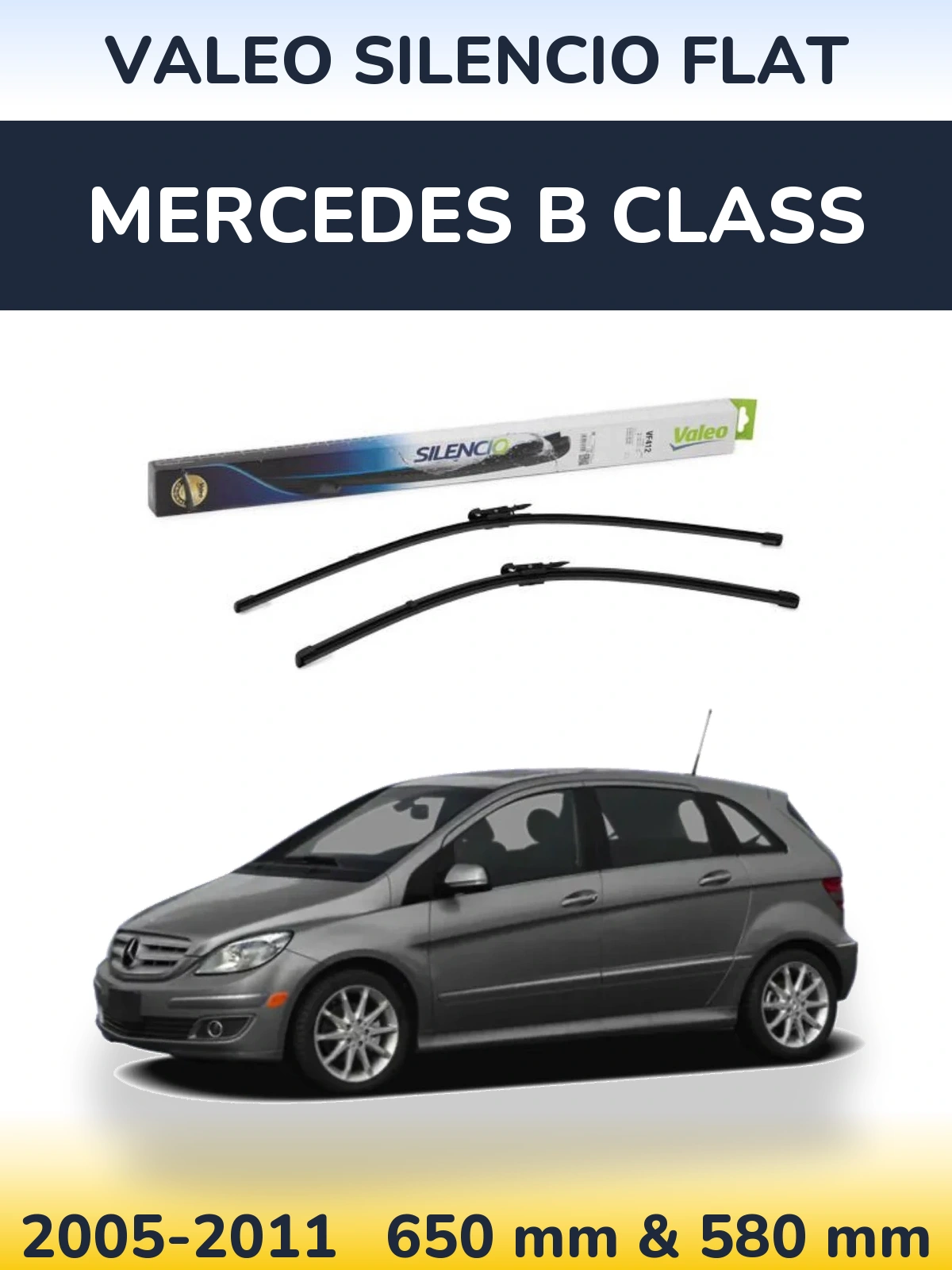 Sada předních stěračů Valeo Silencio Flat 650 a 580 mm pro Mercedes B Class 2005-2011