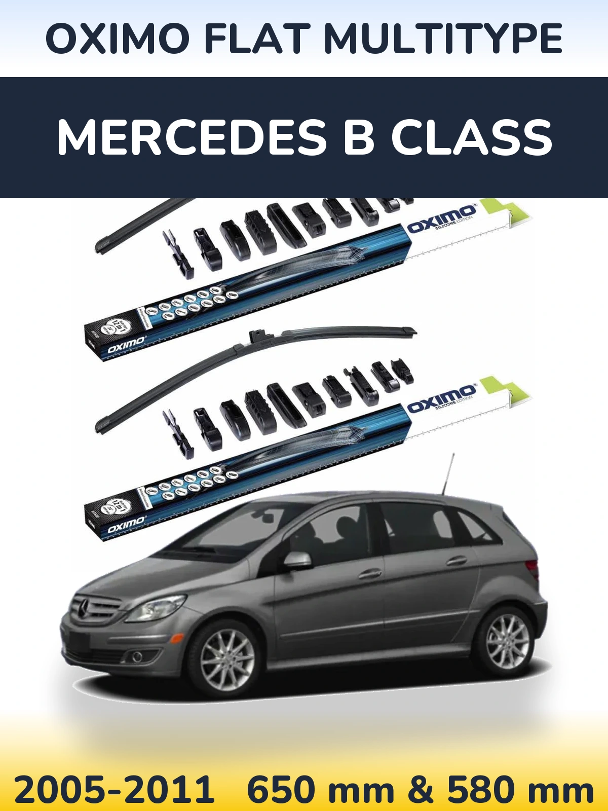 Sada předních stěračů Oximo Flat MultiType 650 a 580 mm pro Mercedes B Class 2005-2011