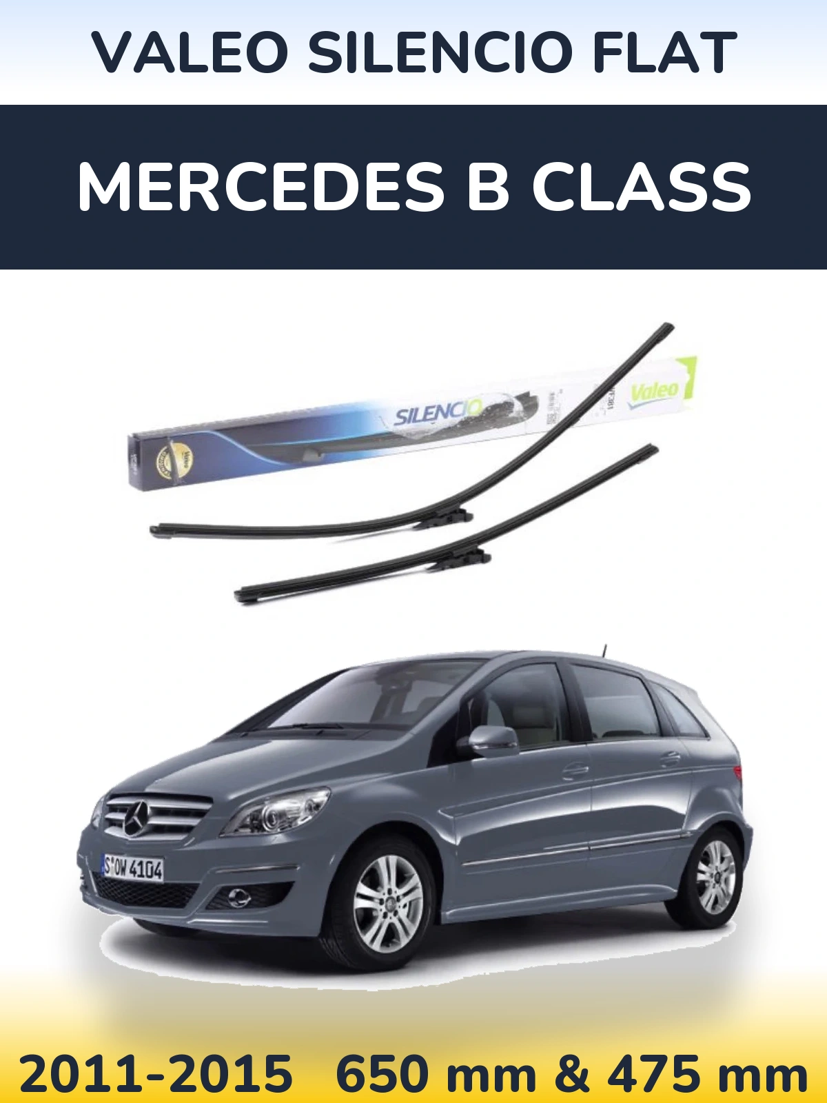 Sada předních stěračů Valeo Silencio Flat 650 a 475 mm pro Mercedes B Class 2011-2015
