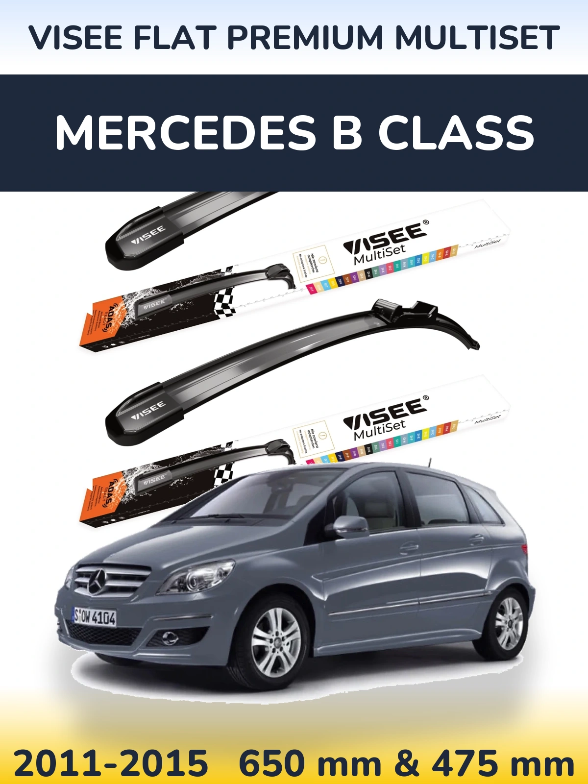 Sada předních stěračů VISEE FLAT PREMIUM MultiSet 650 a 475 mm pro Mercedes B Class 2011-2015