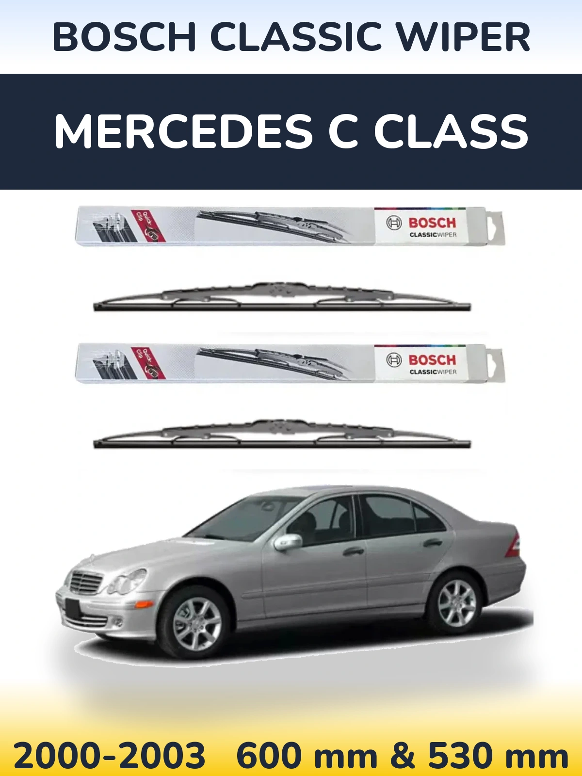 Sada předních stěračů BOSCH Classic Wiper 600 a 530 mm pro Mercedes C Class 2000-2003