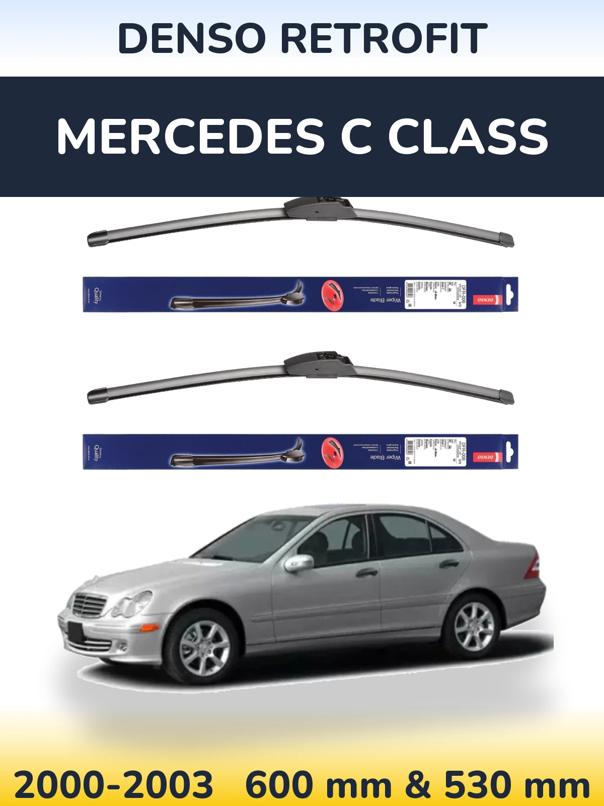 Sada předních stěračů Denso Retrofit 600 a 530 mm pro Mercedes C Class 2000-2003