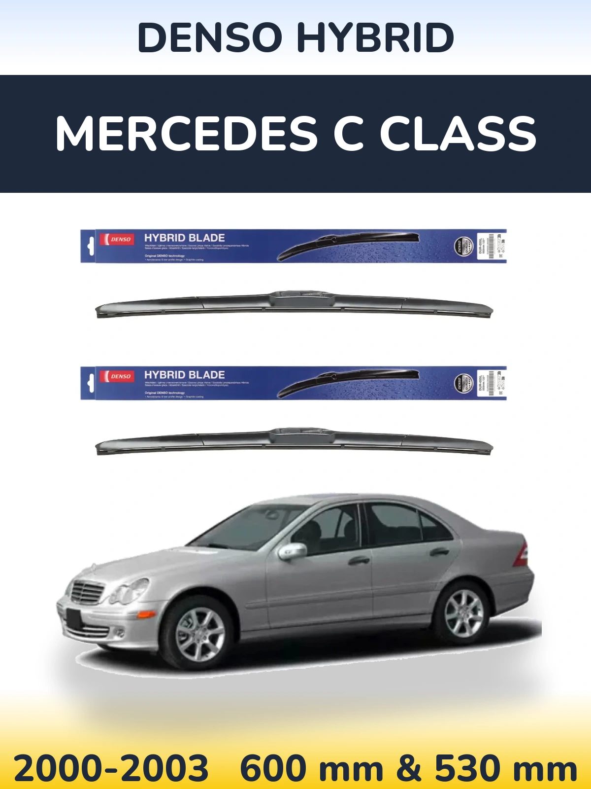 Sada předních stěračů Denso Hybrid 600 a 530 mm pro Mercedes C Class 2000-2003
