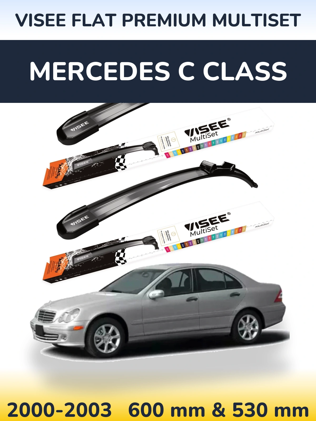 Sada předních stěračů VISEE FLAT PREMIUM MultiSet 600 a 530 mm pro Mercedes C Class 2000-2003