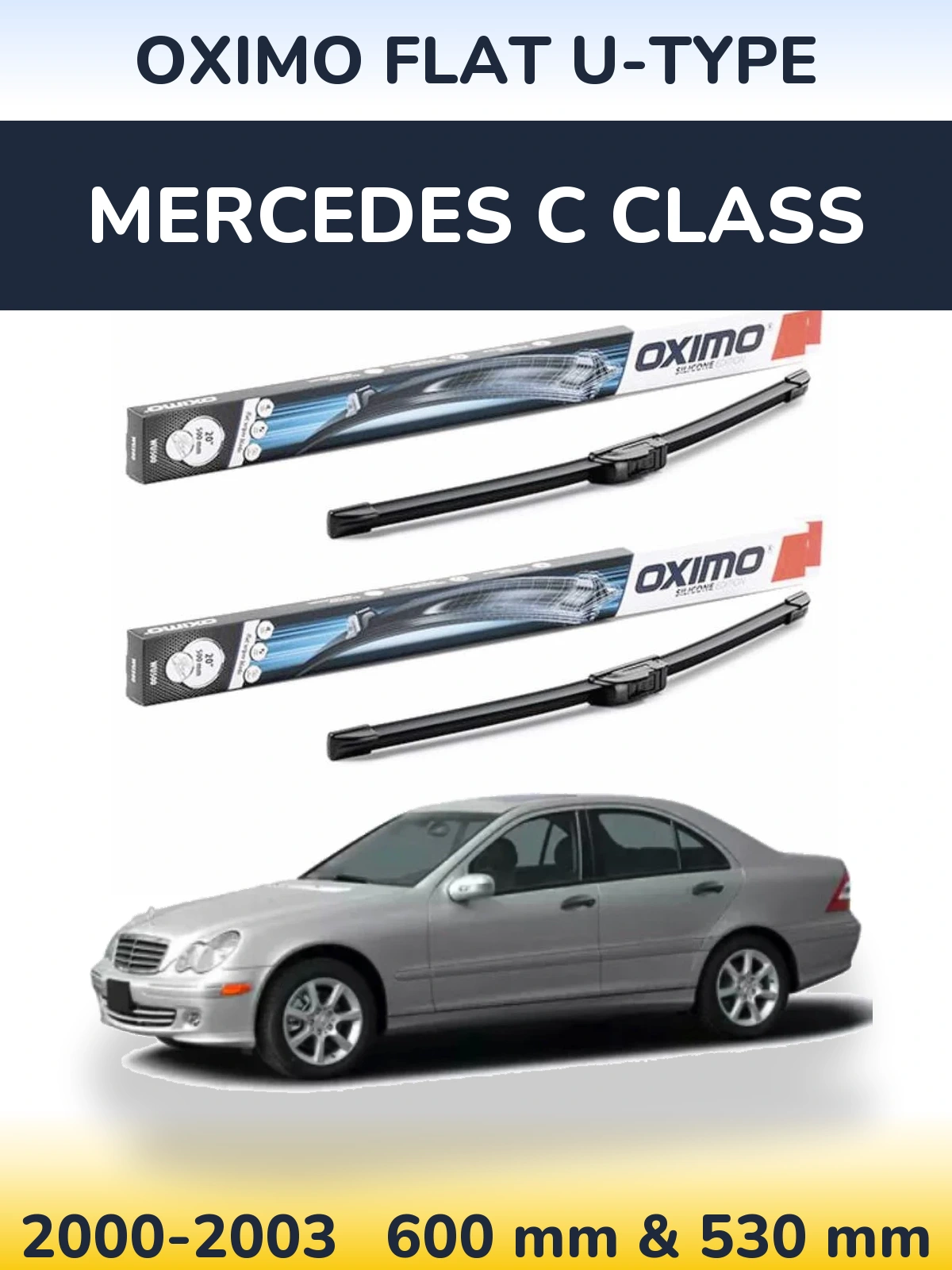 Комплект передніх щіток Oximo Flat U-type 600 & 530 мм для Mercedes C Class 2000-2003