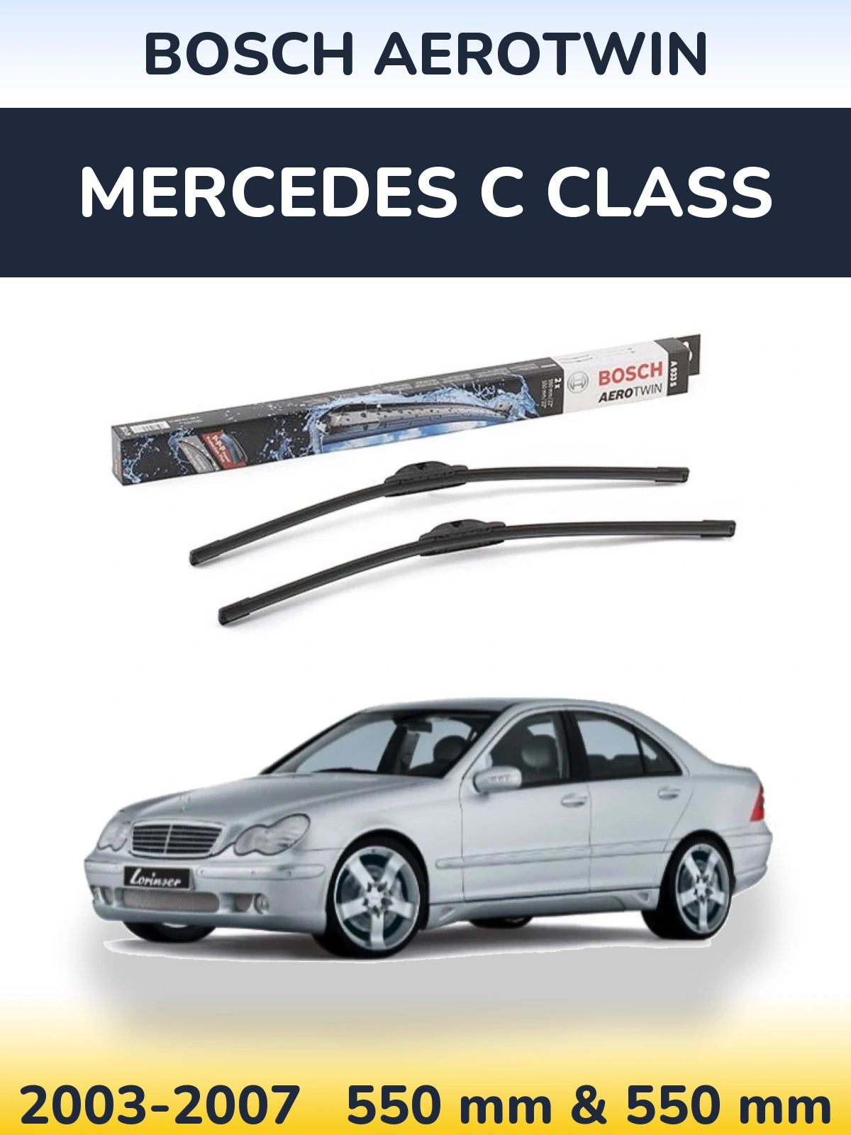 Sada předních stěračů BOSCH AeroTwin 550 a 550 mm pro Mercedes C Class 2003-2007