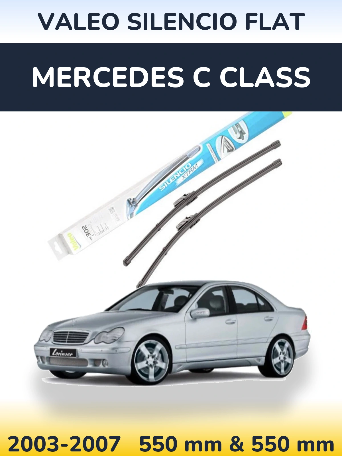 Sada předních stěračů Valeo Silencio Flat 550 a 550 mm pro Mercedes C Class 2003-2007