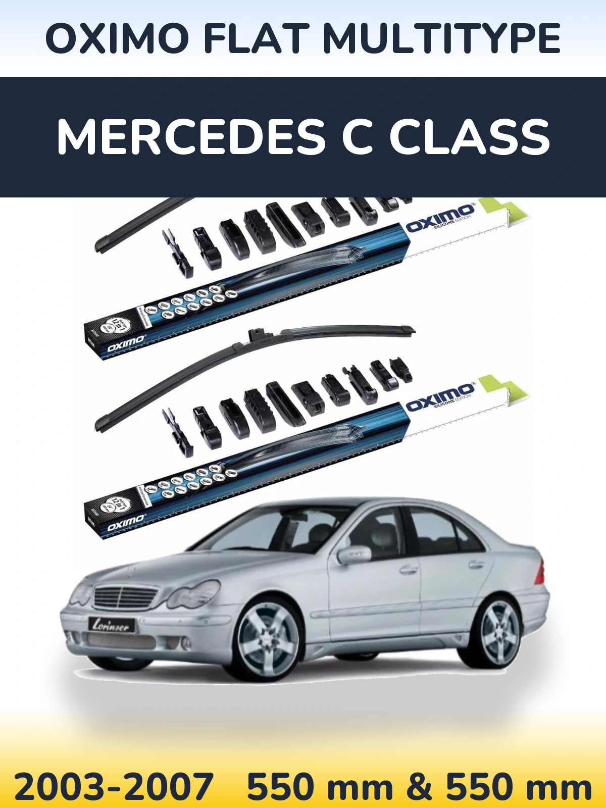 Комплект передніх щіток Oximo Flat MultiТипe 550 & 550 мм для Mercedes C Class 2003-2007