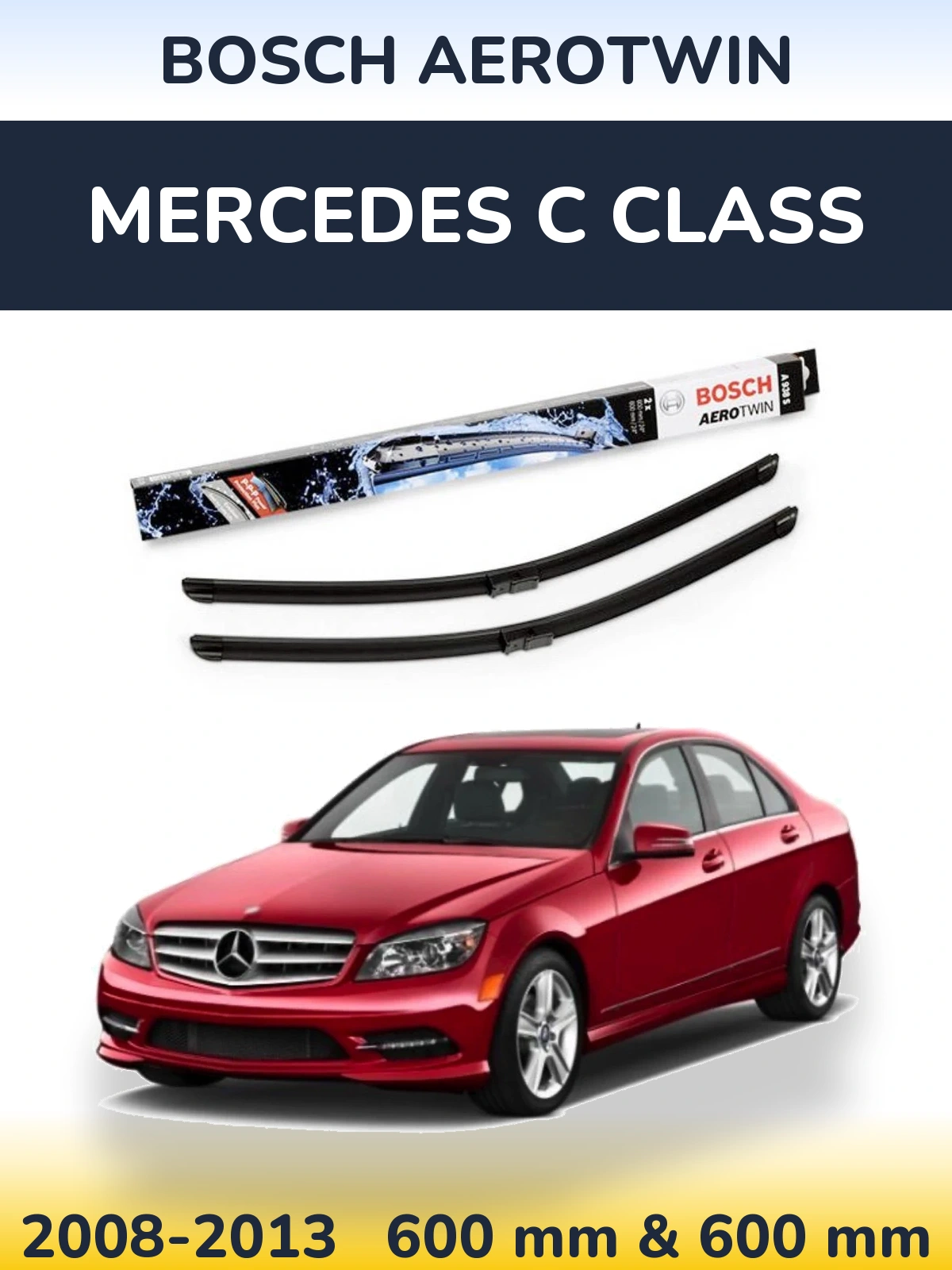 Sada předních stěračů BOSCH AeroTwin 600 a 600 mm pro Mercedes C Class 2008-2013