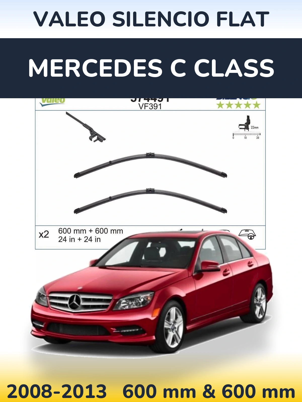 Sada předních stěračů Valeo Silencio Flat 600 a 600 mm pro Mercedes C Class 2008-2013