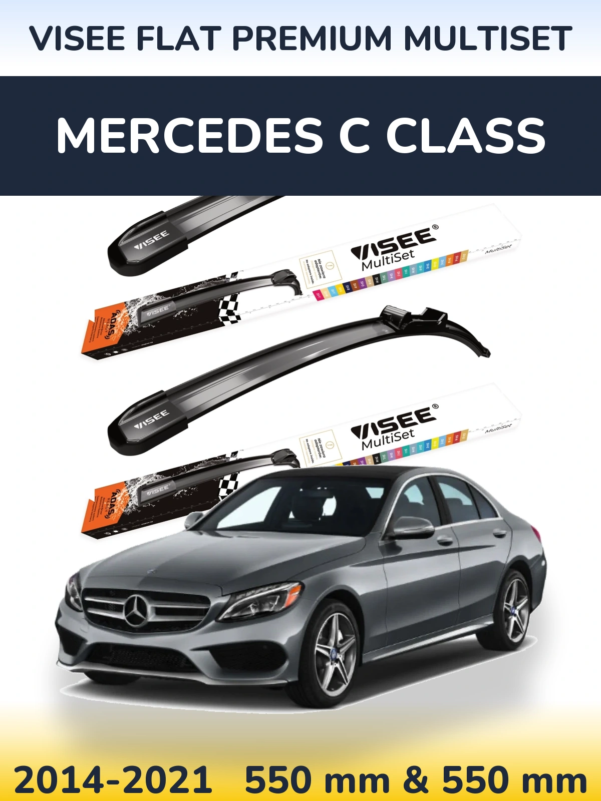 Sada předních stěračů VISEE FLAT PREMIUM MultiSet 550 a 550 mm pro Mercedes C Class 2014-2021