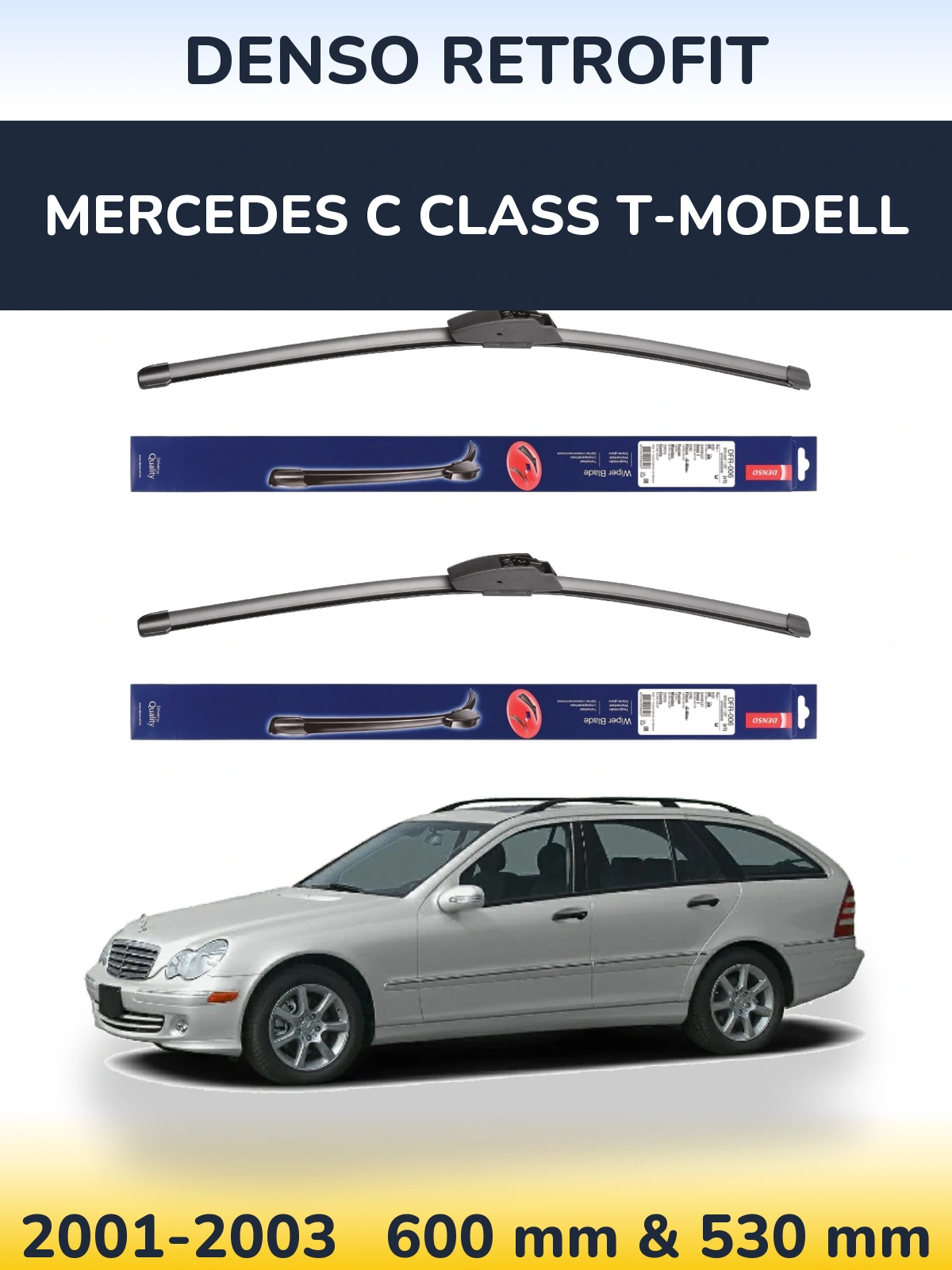 Sada předních stěračů Denso Retrofit 600 a 530 mm pro Mercedes C Class T-Modell 2001-2003