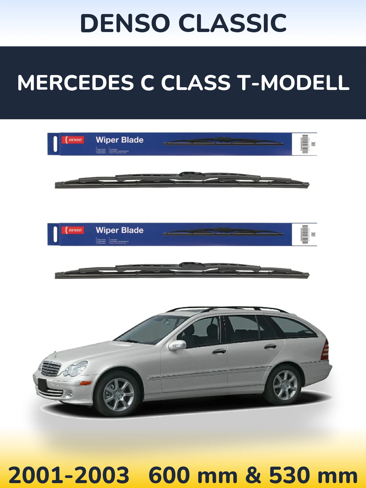 Front wiper blade set Denso Classic 600 & 530 mm for Mercedes C Class T-Modell 2001-2003