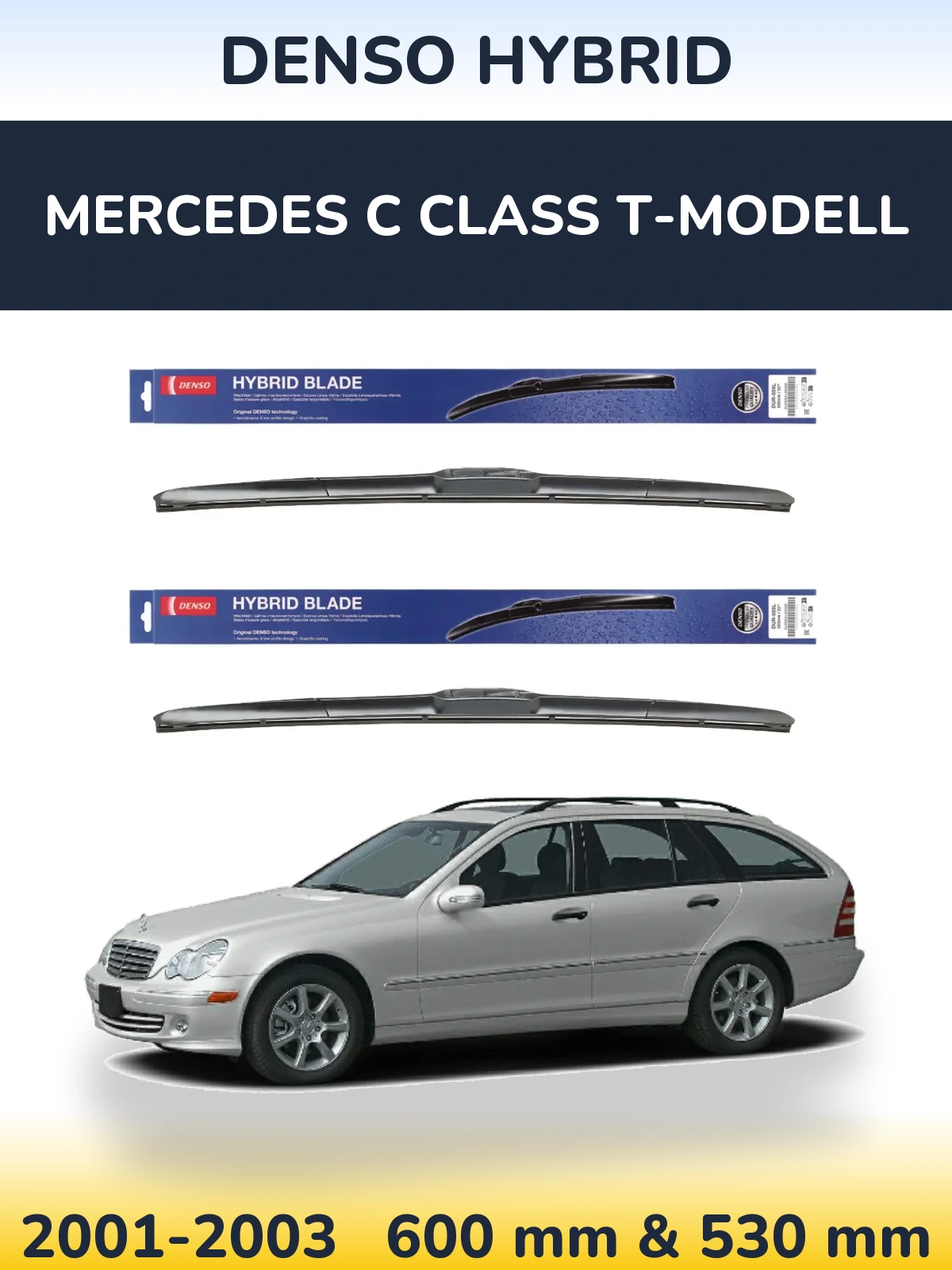 Sada předních stěračů Denso Hybrid 600 a 530 mm pro Mercedes C Class T-Modell 2001-2003