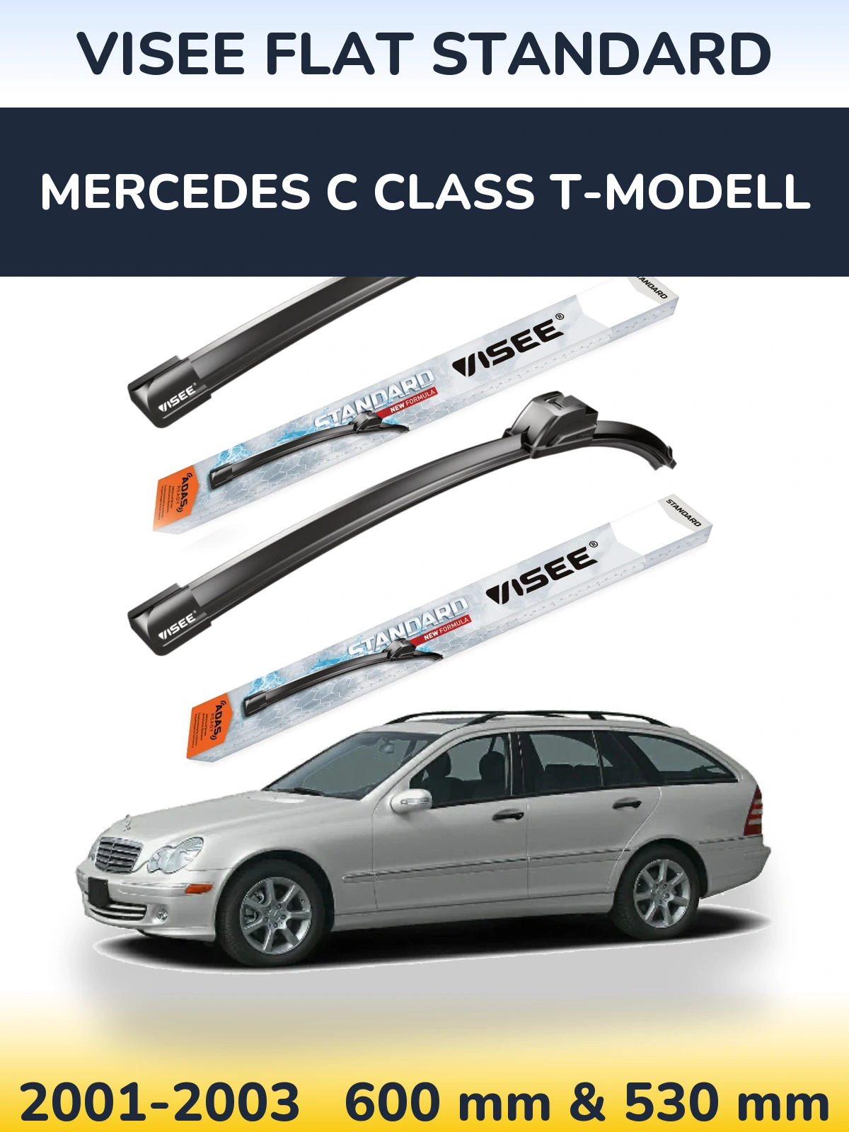 Комплект передніх щіток VISEE FLAT STANDARD 600 & 530 мм для Mercedes C Class T-Модельl 2001-2003