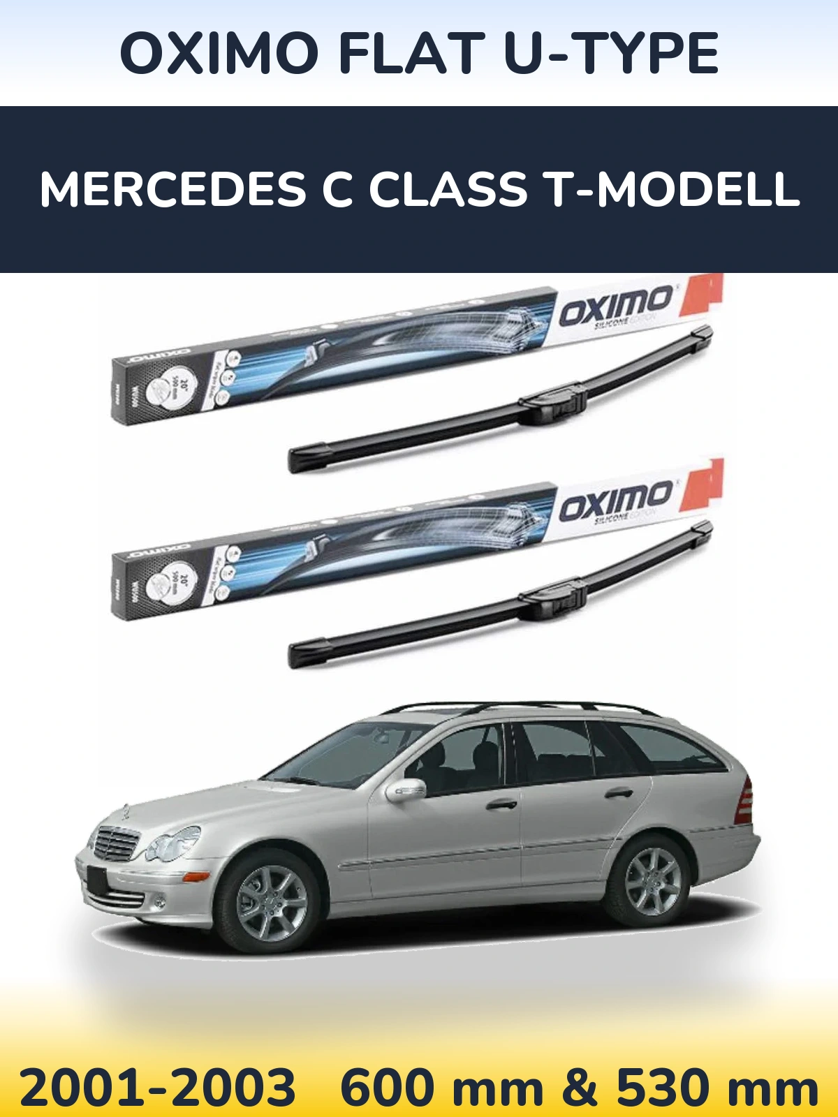 Sada předních stěračů Oximo Flat U-type 600 a 530 mm pro Mercedes C Class T-Modell 2001-2003