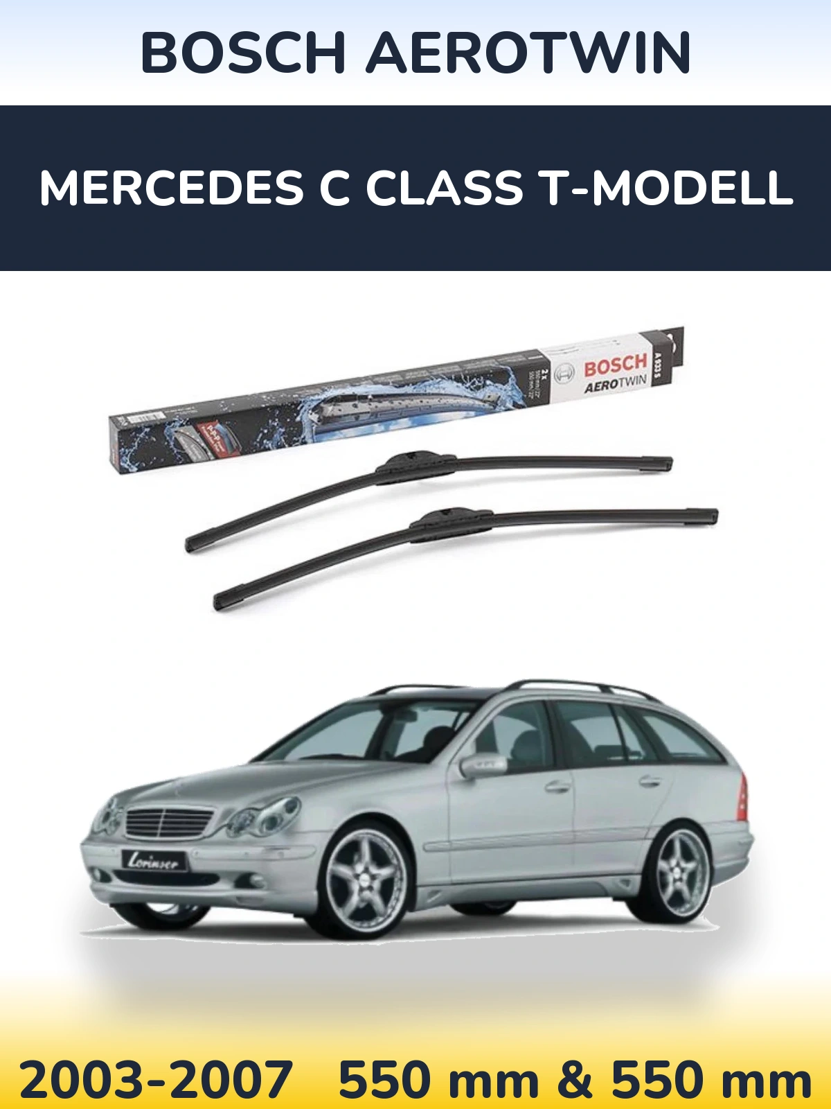 Sada předních stěračů BOSCH AeroTwin 550 a 550 mm pro Mercedes C Class T-Modell 2003-2007