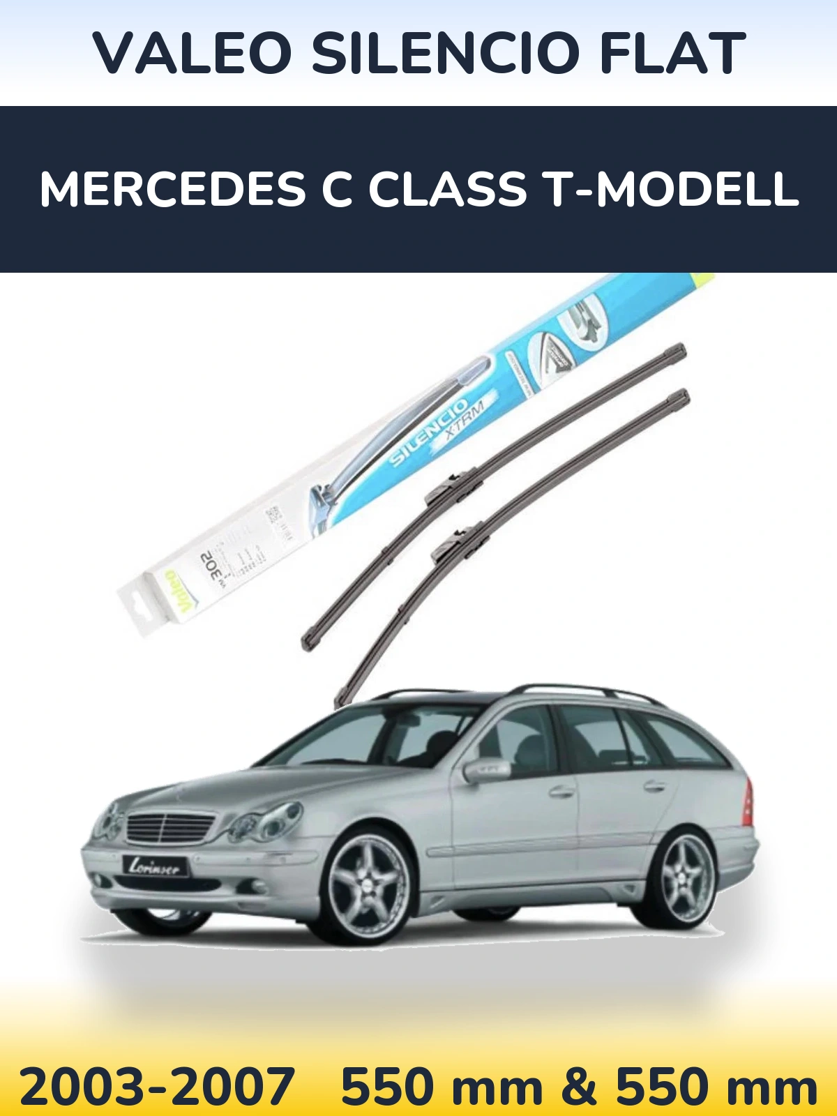 Sada předních stěračů Valeo Silencio Flat 550 a 550 mm pro Mercedes C Class T-Modell 2003-2007