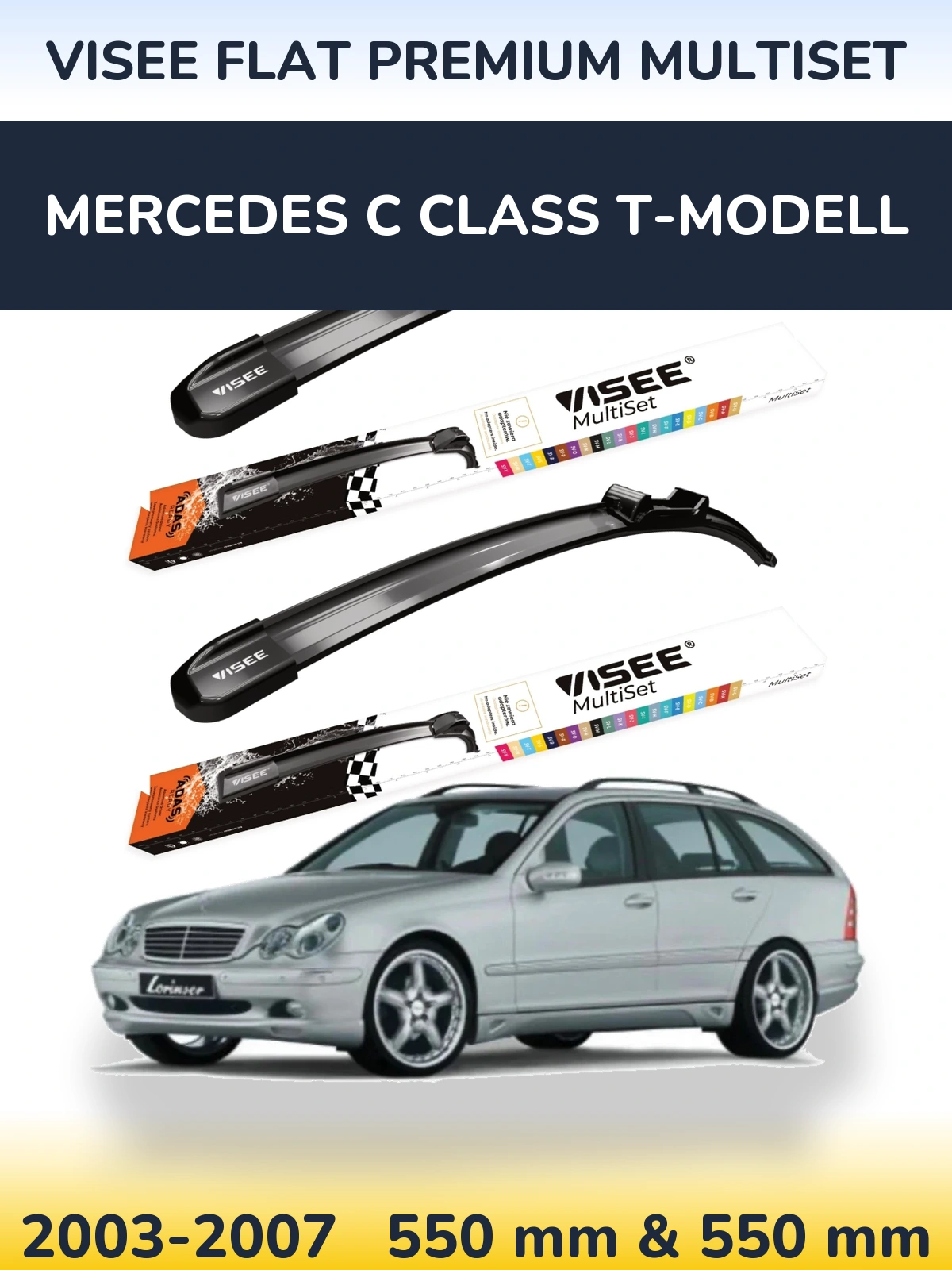 Комплект передніх щіток VISEE FLAT PREMIUM MultiSet 550 & 550 мм для Mercedes C Class T-Модельl 2003-2007