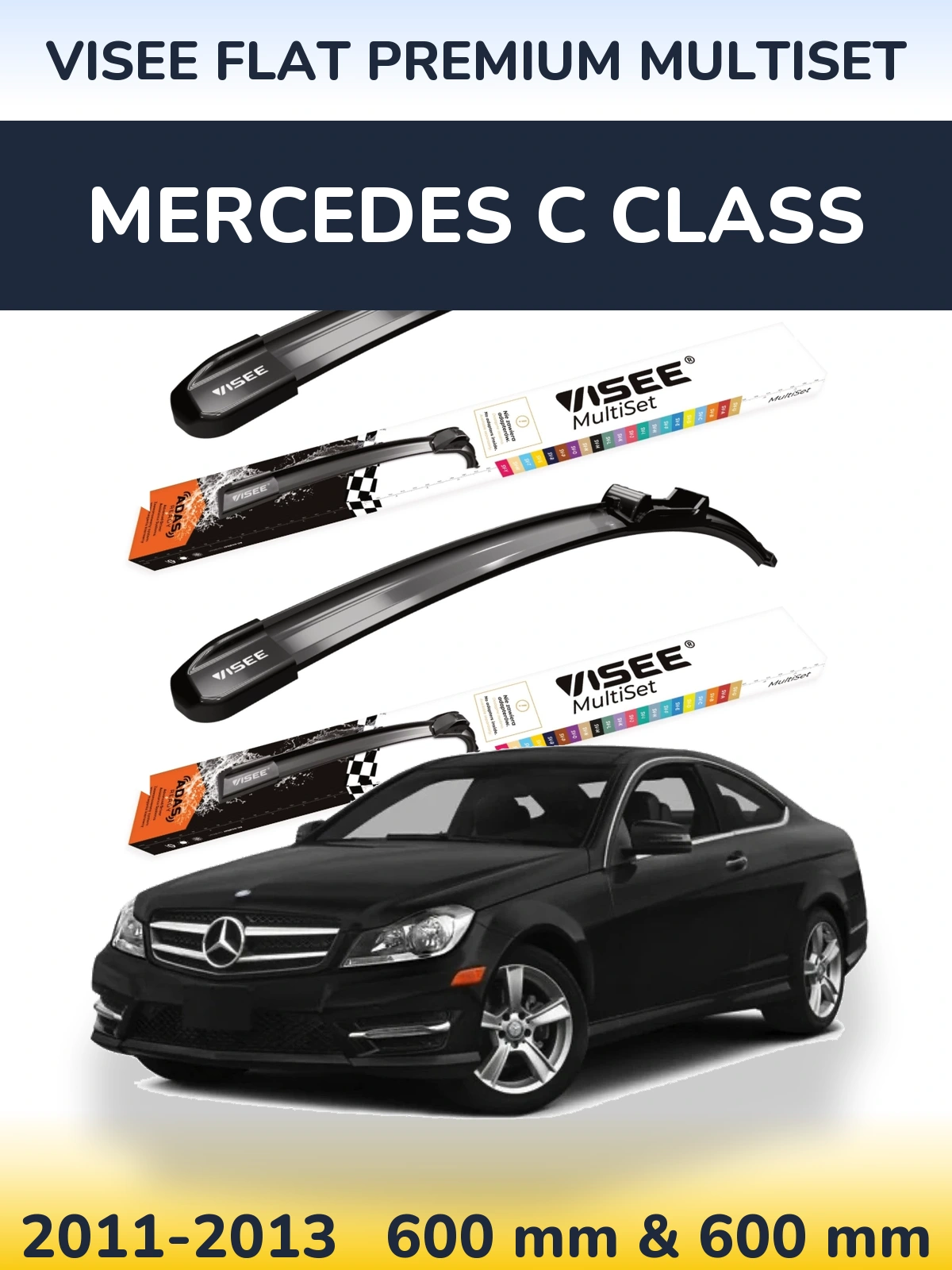 Sada předních stěračů VISEE FLAT PREMIUM MultiSet 600 a 600 mm pro Mercedes C Class 2011-2013