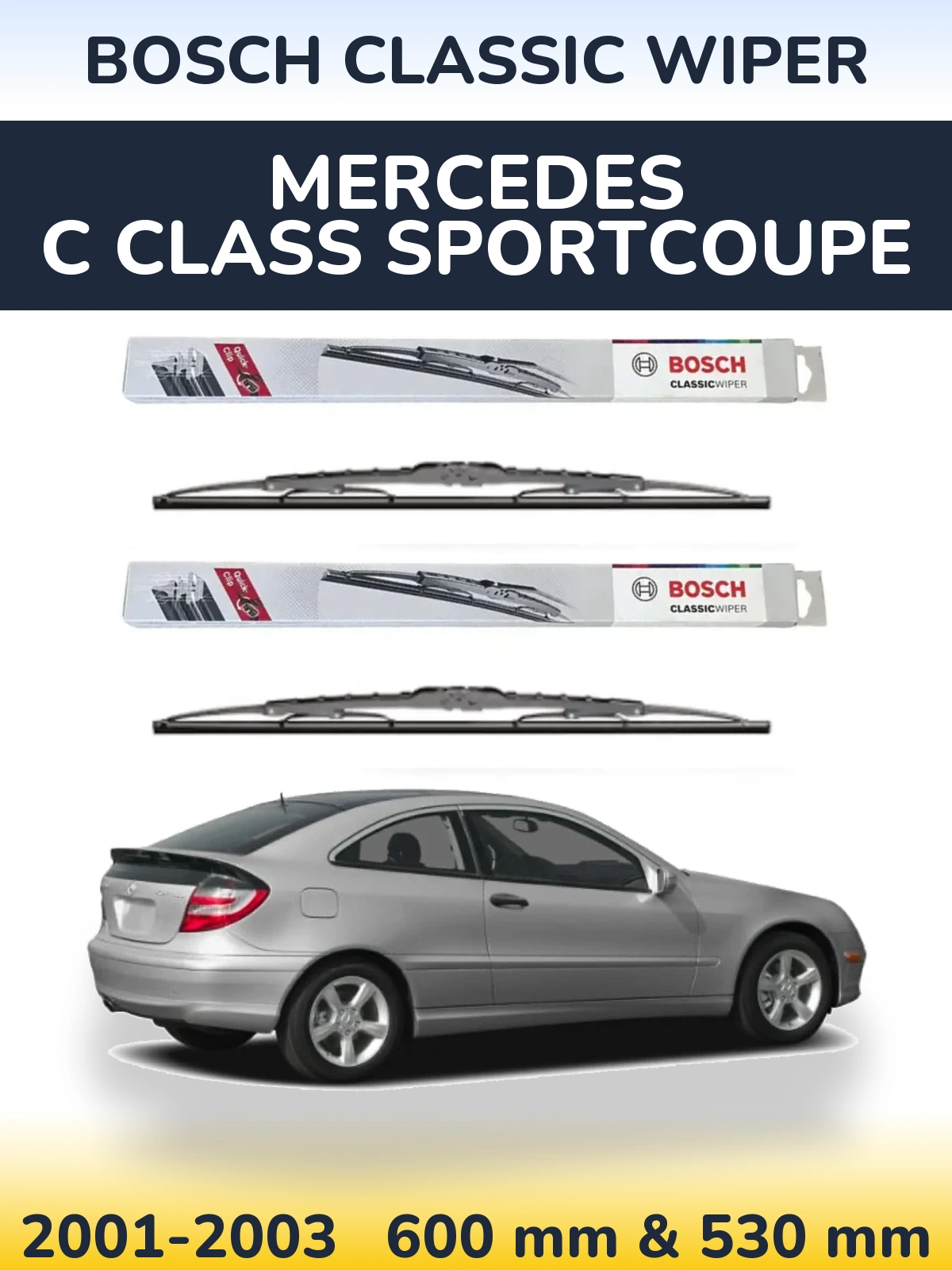 Sada předních stěračů BOSCH Classic Wiper 600 a 530 mm pro Mercedes C Class Sportcoupe 2001-2003