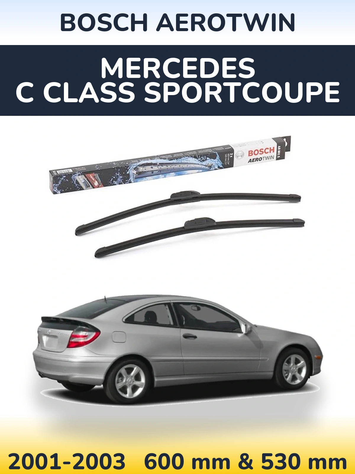 Комплект передніх щіток BOSCH AeroTwin 600 & 530 мм для Mercedes C Class Sportcoupe 2001-2003
