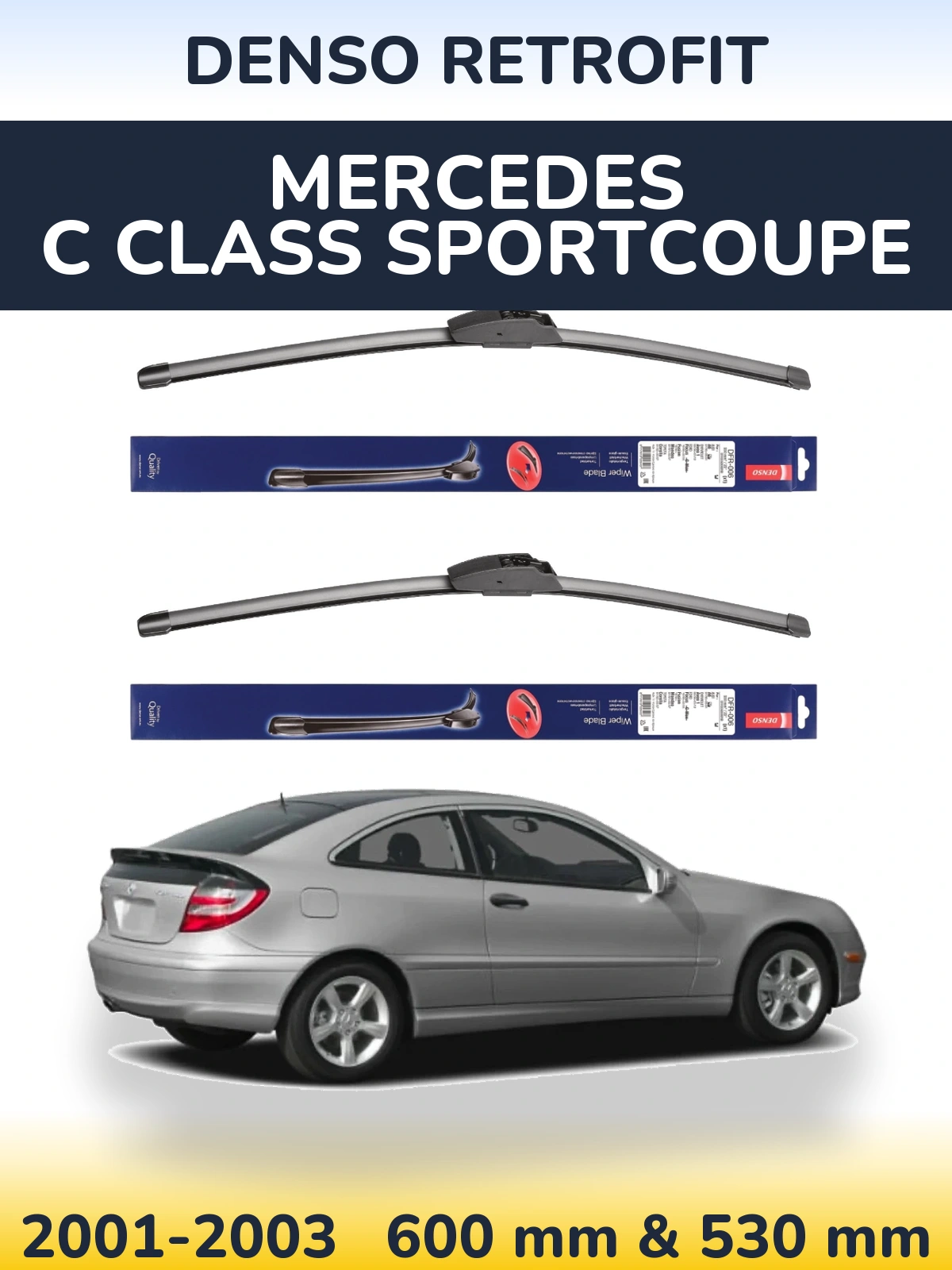 Sada předních stěračů Denso Retrofit 600 a 530 mm pro Mercedes C Class Sportcoupe 2001-2003