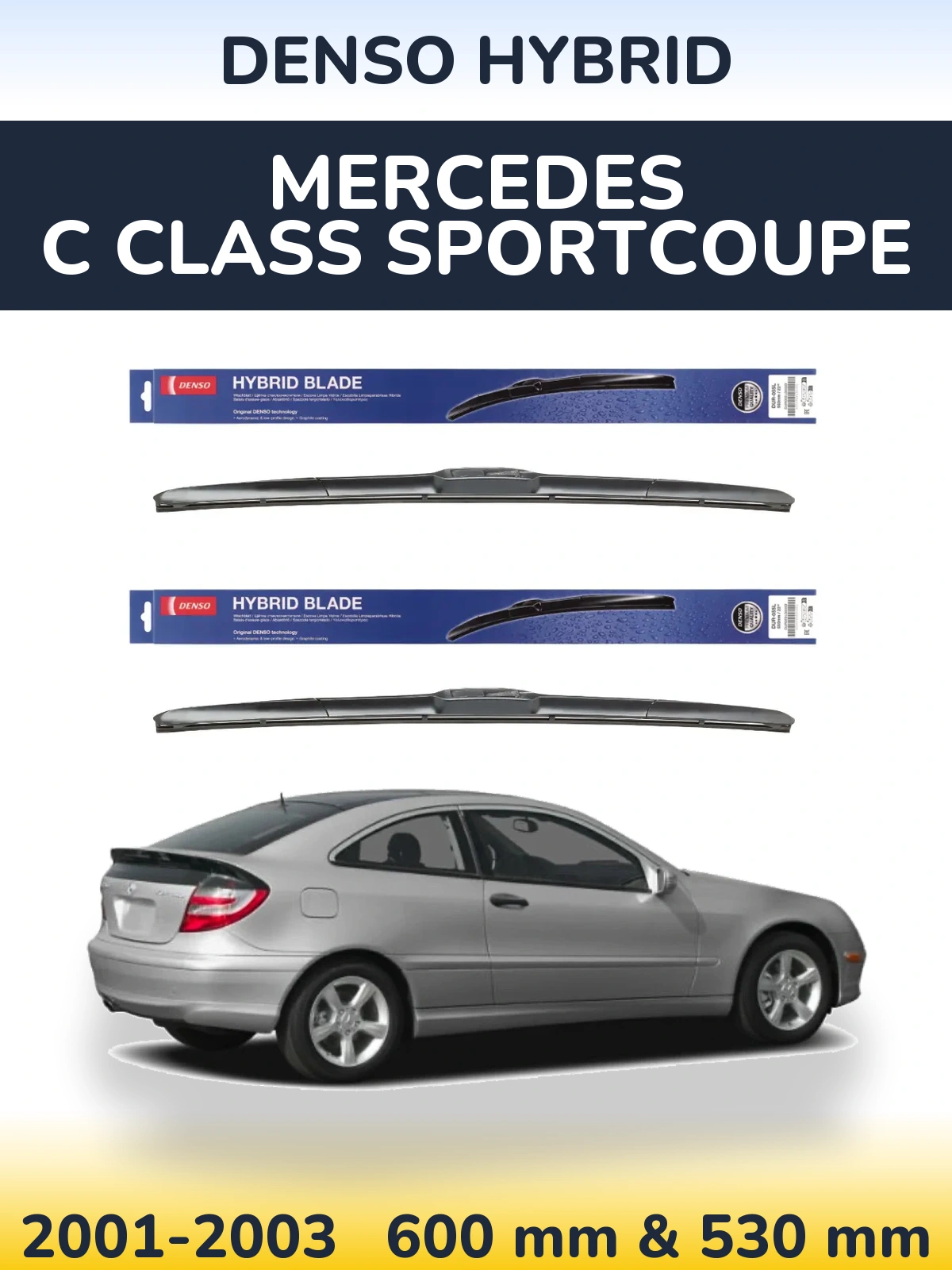 Sada předních stěračů Denso Hybrid 600 a 530 mm pro Mercedes C Class Sportcoupe 2001-2003