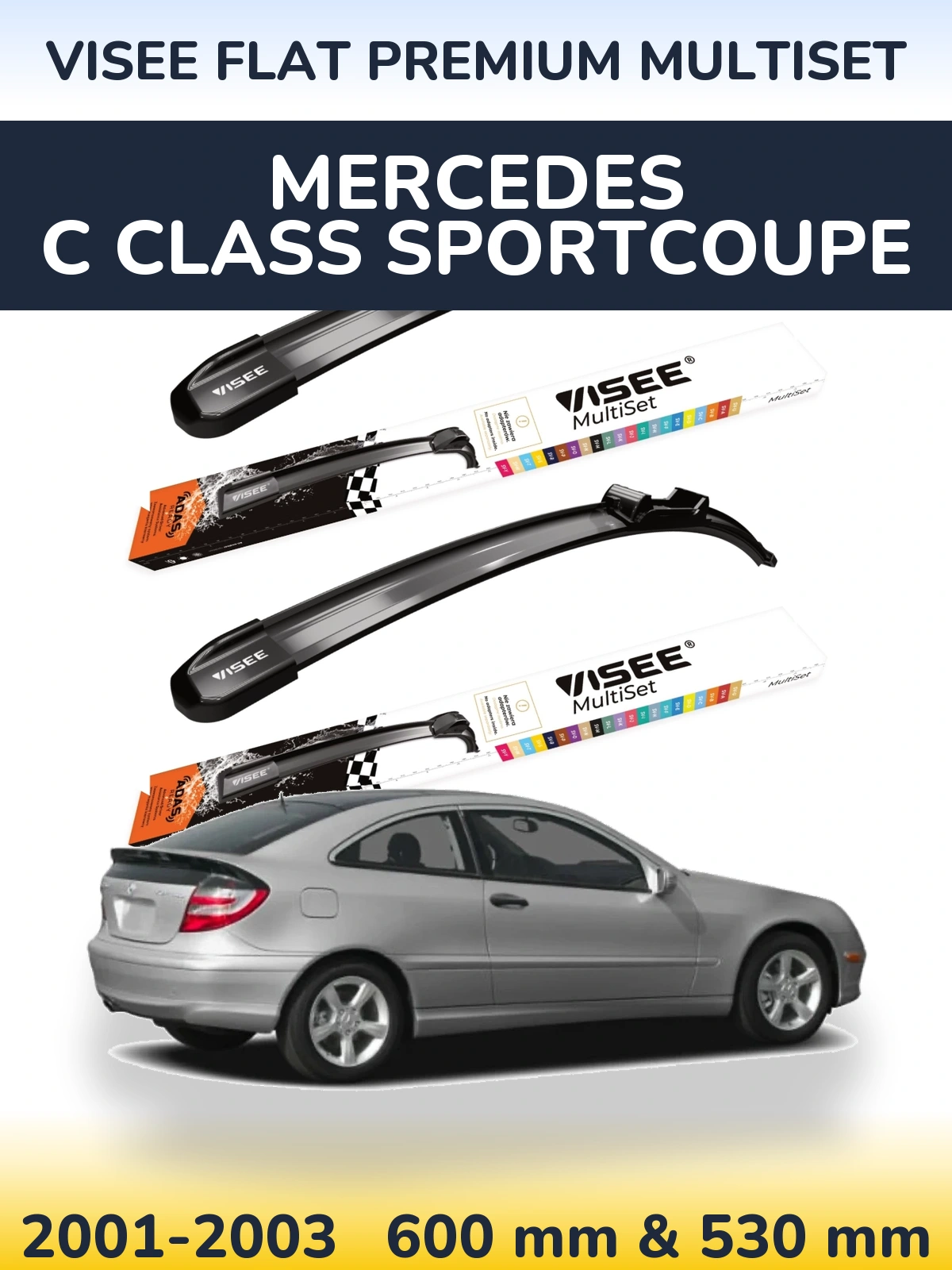 Sada předních stěračů VISEE FLAT PREMIUM MultiSet 600 a 530 mm pro Mercedes C Class Sportcoupe 2001-2003