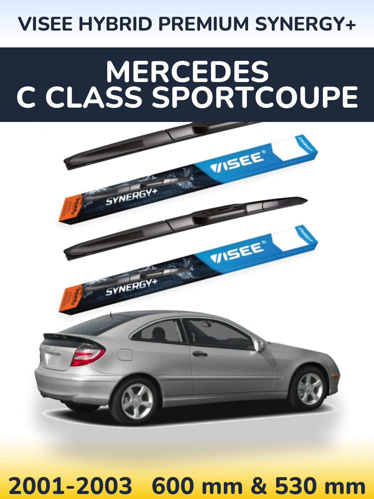 Sada předních stěračů VISEE HYBRID PREMIUM SYNERGY+ 600 a 530 mm pro Mercedes C Class Sportcoupe 2001-2003