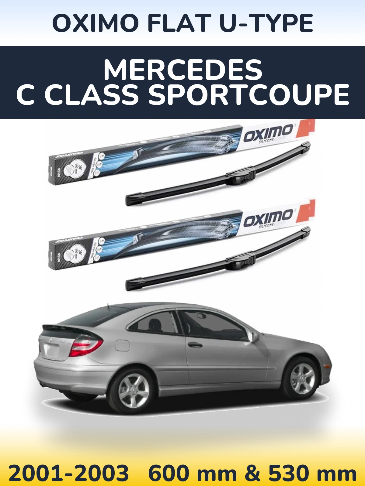 Комплект передніх щіток Oximo Flat U-type 600 & 530 мм для Mercedes C Class Sportcoupe 2001-2003
