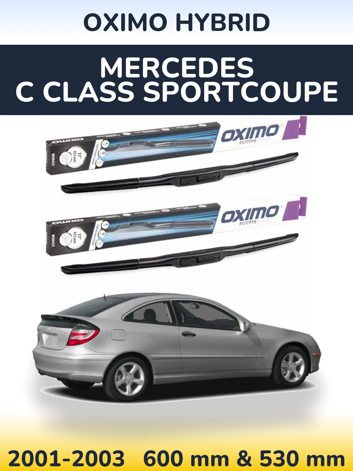 Sada předních stěračů Oximo Hybrid 600 a 530 mm pro Mercedes C Class Sportcoupe 2001-2003