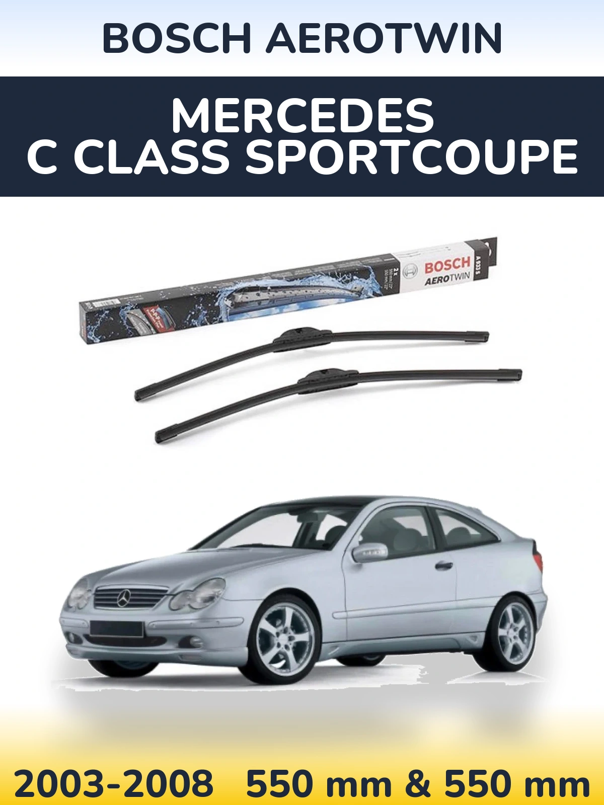 Sada předních stěračů BOSCH AeroTwin 550 a 550 mm pro Mercedes C Class Sportcoupe 2003-2008