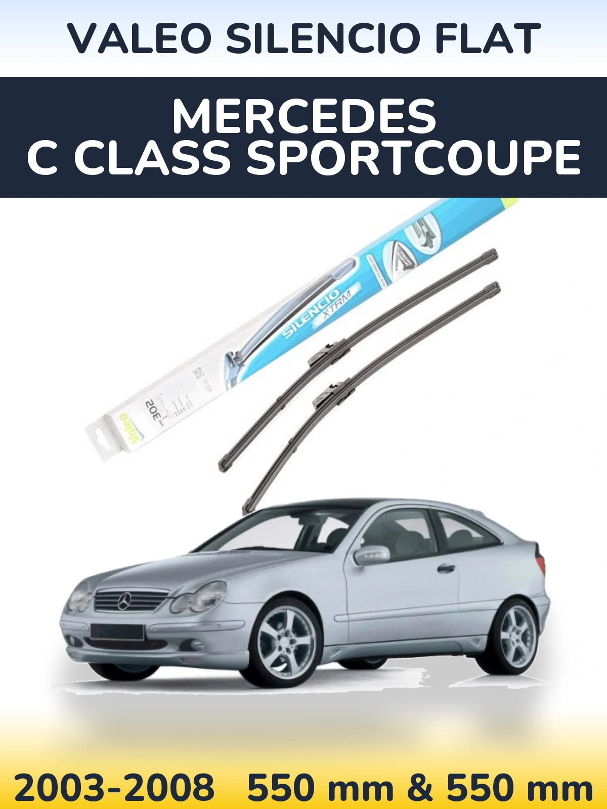 Sada předních stěračů Valeo Silencio Flat 550 a 550 mm pro Mercedes C Class Sportcoupe 2003-2008