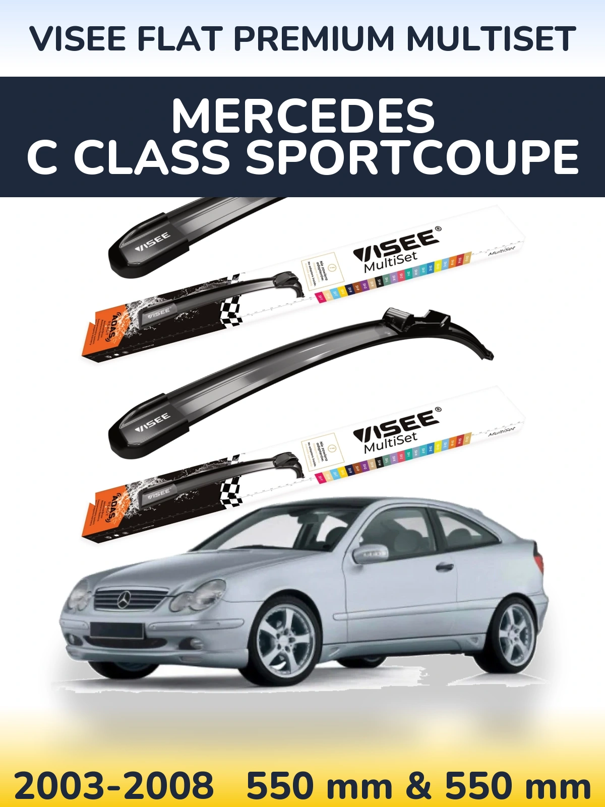 Sada předních stěračů VISEE FLAT PREMIUM MultiSet 550 a 550 mm pro Mercedes C Class Sportcoupe 2003-2008