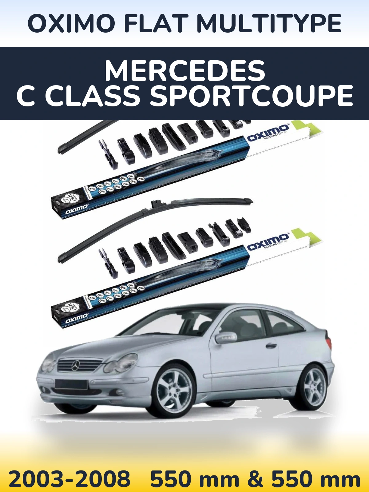 Sada předních stěračů Oximo Flat MultiType 550 a 550 mm pro Mercedes C Class Sportcoupe 2003-2008
