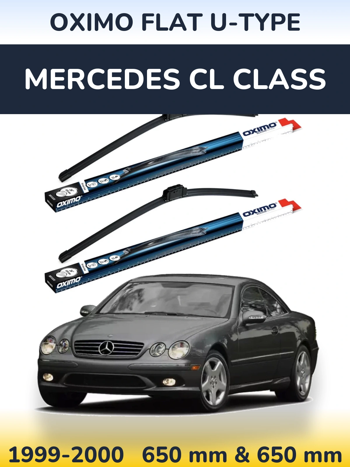 Sada předních stěračů Oximo Flat U-type 650 a 650 mm pro Mercedes CL Class 1999-2000