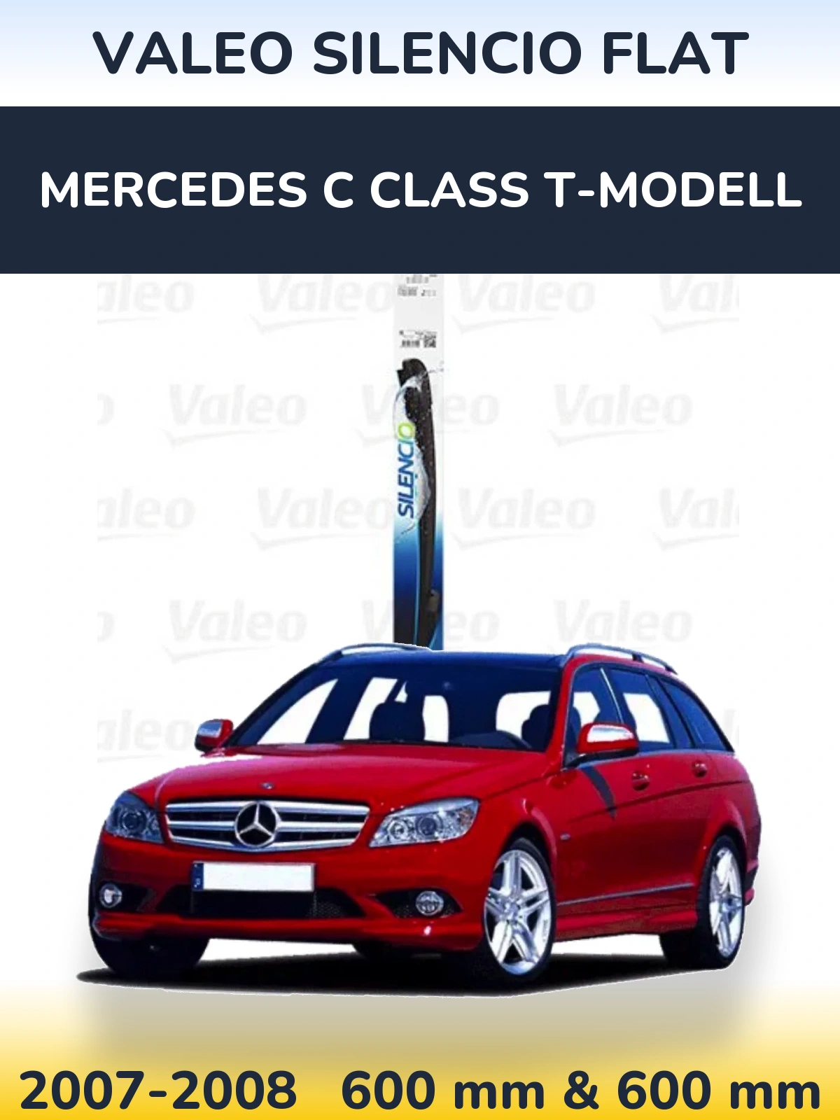 Sada předních stěračů Valeo Silencio Flat 600 a 600 mm pro Mercedes C Class T-Modell 2007-2008