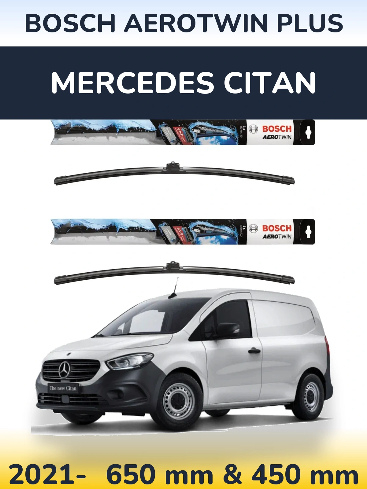 Sada předních stěračů BOSCH AeroTwin Plus 650 a 450 mm pro Mercedes Citan 2021-2026