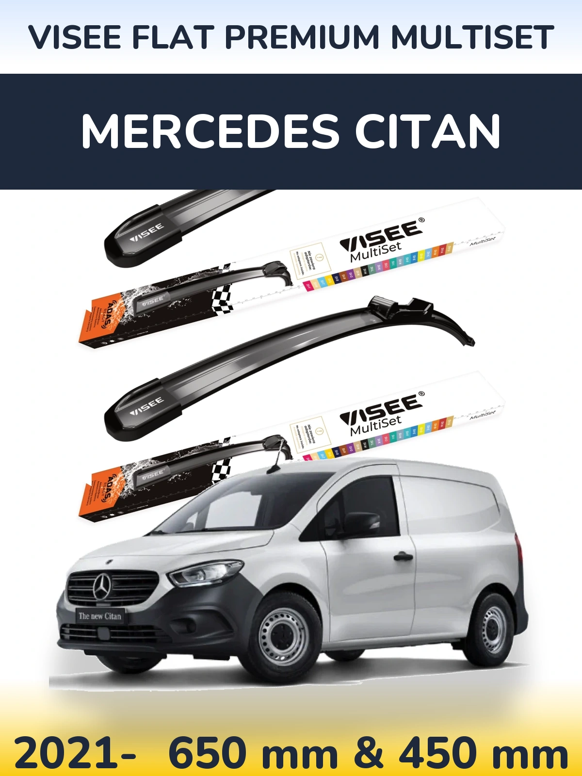 Sada předních stěračů VISEE FLAT PREMIUM MultiSet 650 a 450 mm pro Mercedes Citan 2021-2026