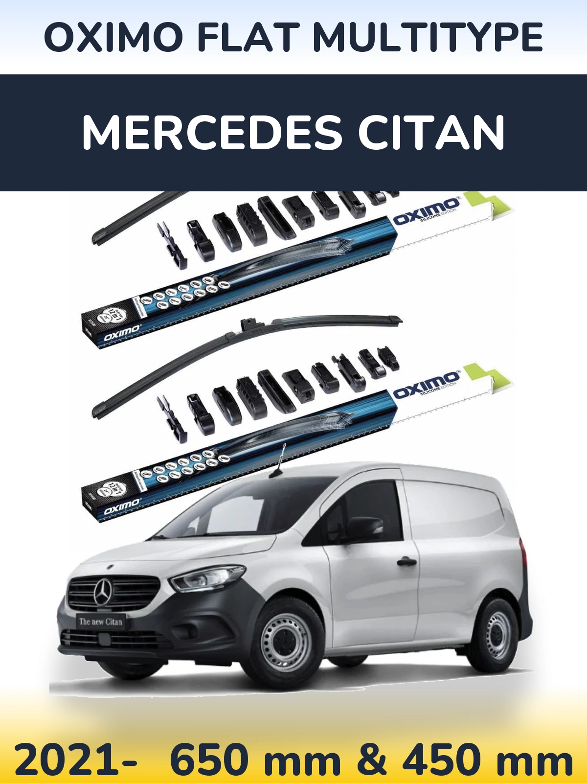 Sada předních stěračů Oximo Flat MultiType 650 a 450 mm pro Mercedes Citan 2021-2026
